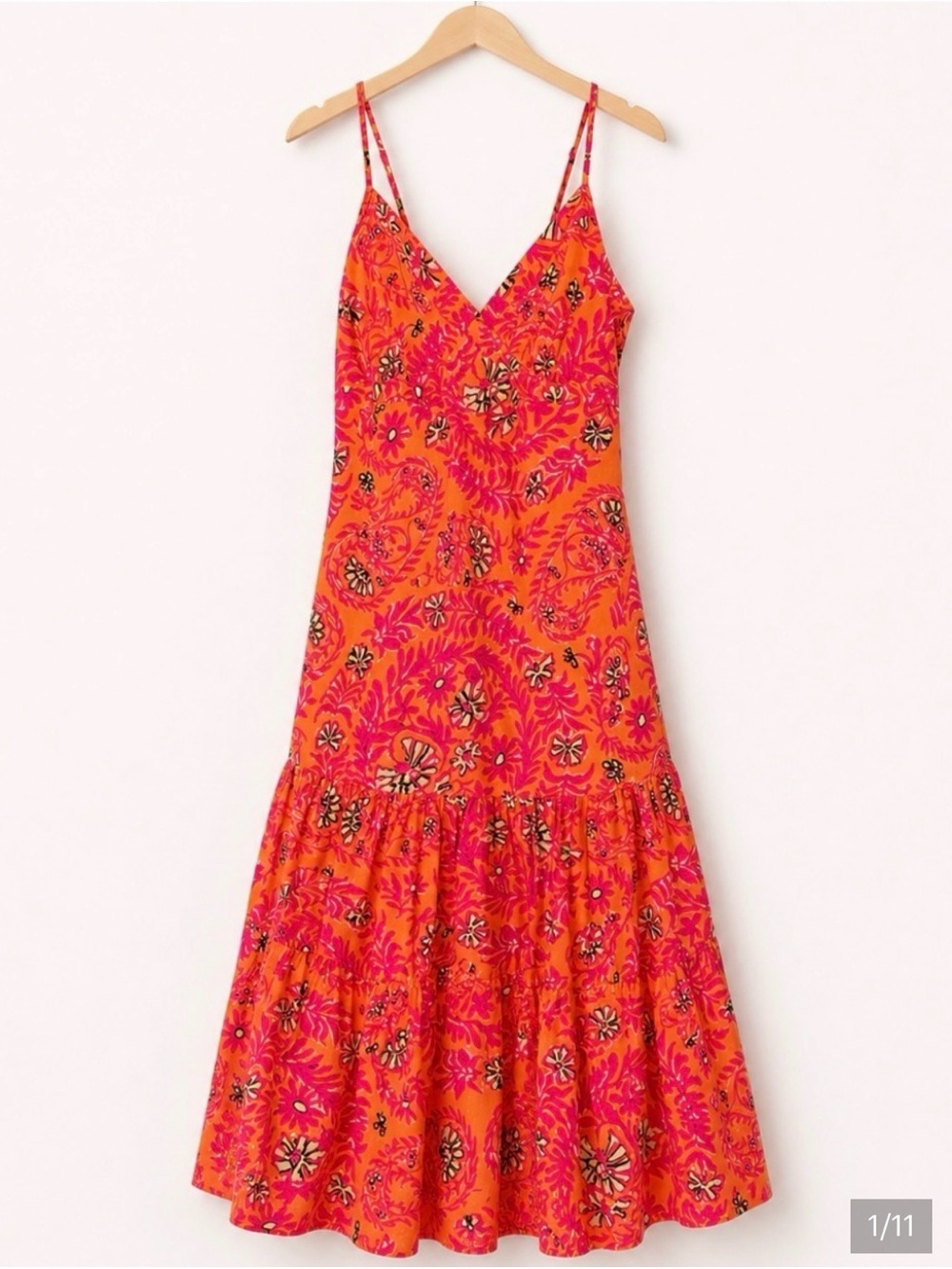 GAP Vibrant Orange & Pink Paisley Spaghetti Strap Lined Dress, Size4.